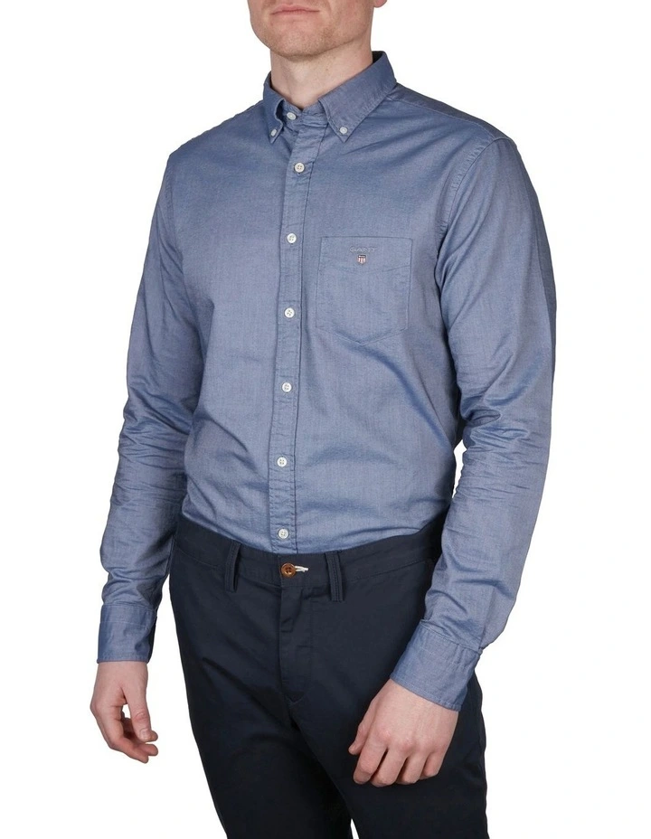Regular Oxford Broadcloth Long Sleeve Shirt in Blue