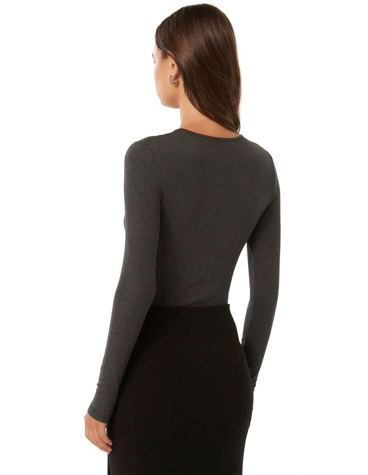 Janelle Long Sleeves Crew Neck Top in Black
