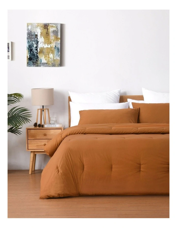 225TC Cotton Washed Comforter Set in Orange