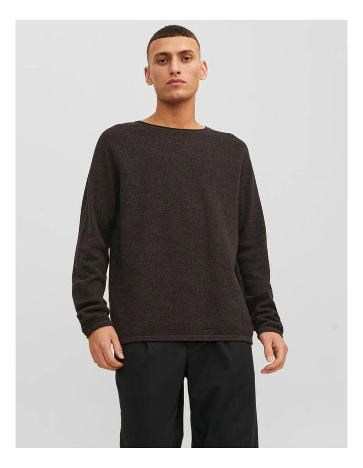 Hill Crew Neck Knit Sweater in Dark Brown