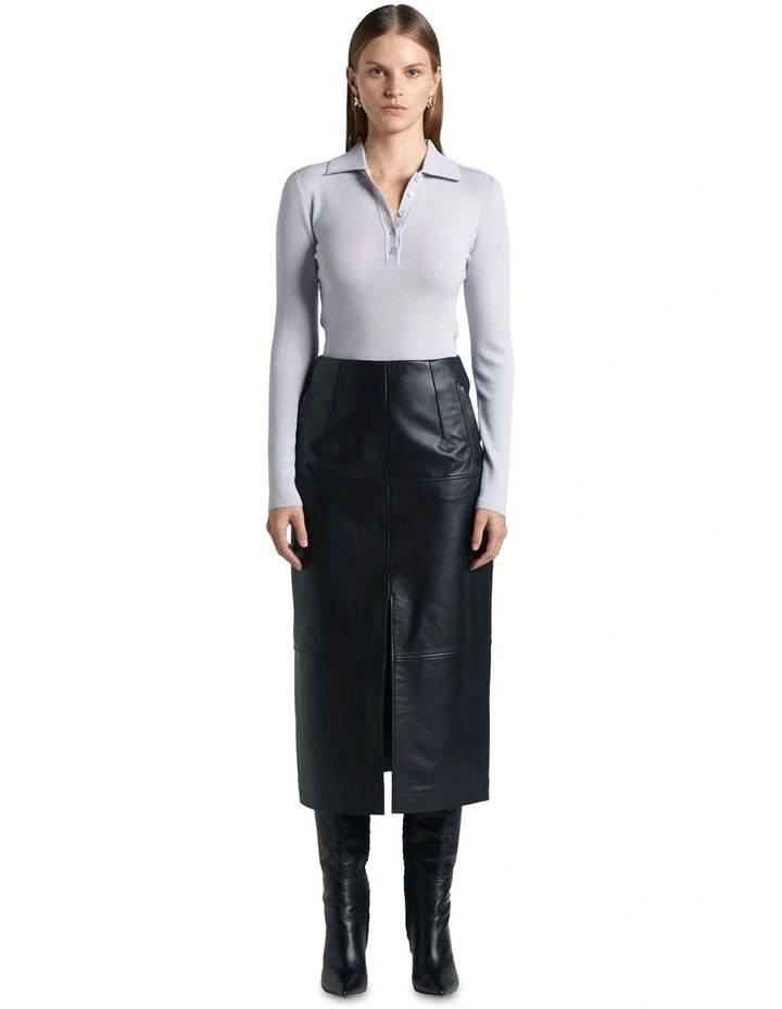 Merino Wool Polo Collar Knit in Silver