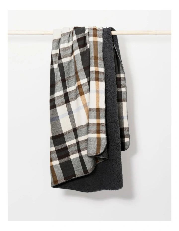 Winter Check Sherpa Blanket in Charcoal
