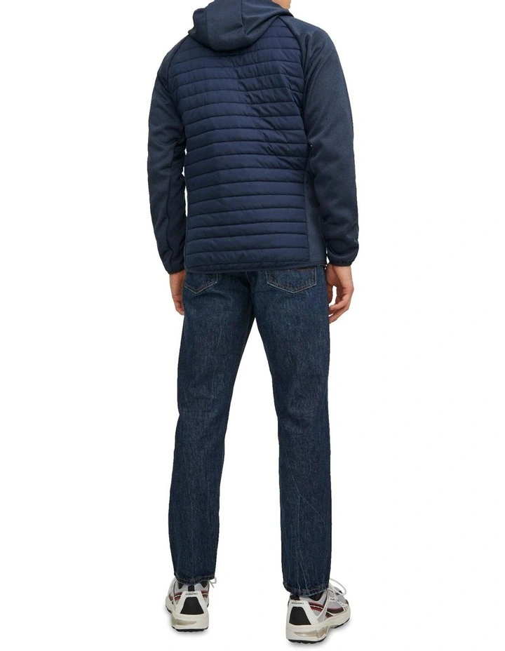 Multi Quilted Hood Jacket in Navy Blue