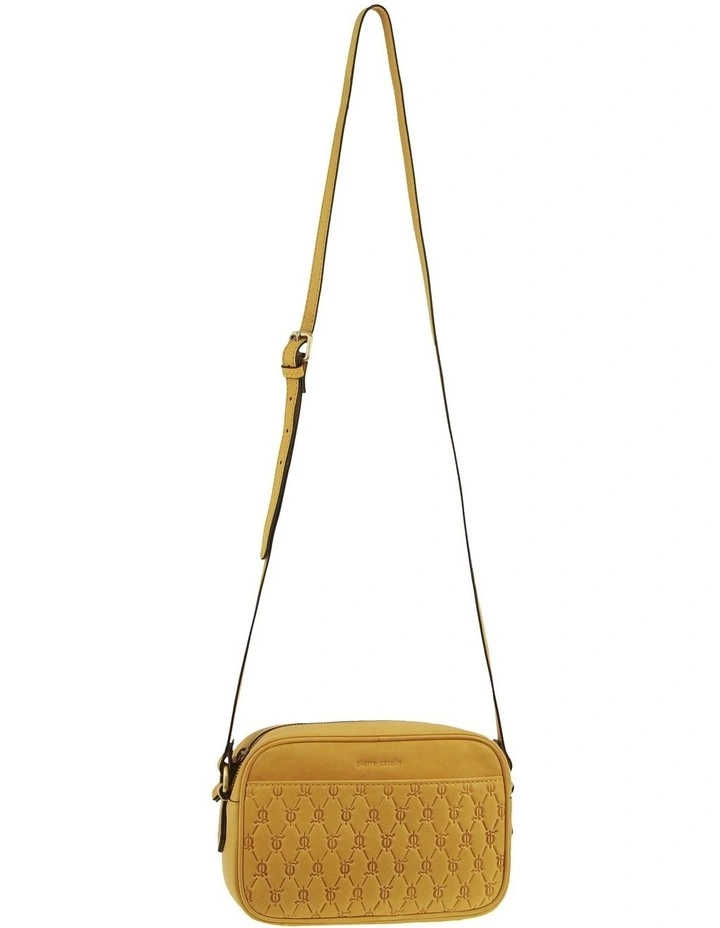 Leather Embossed Design Crossbody Bag in Mustard