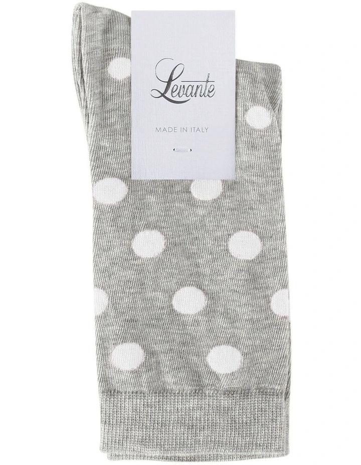 Gigi Cotton Rich Spot Crew Length Socks in Grey Marle/Creme