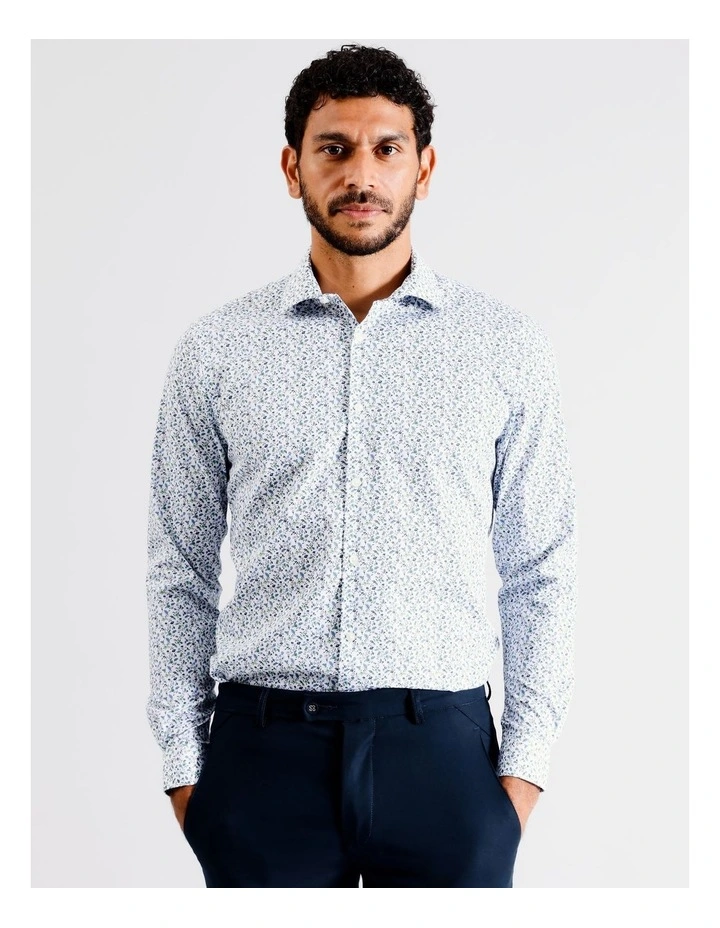 Slim Long Sleeve Shirt 3 Colour Floral Print In Blue