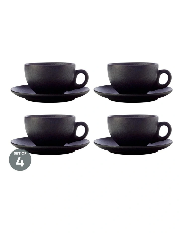 Caviar Coupe Cup & Saucer 250ML Black Set of 4