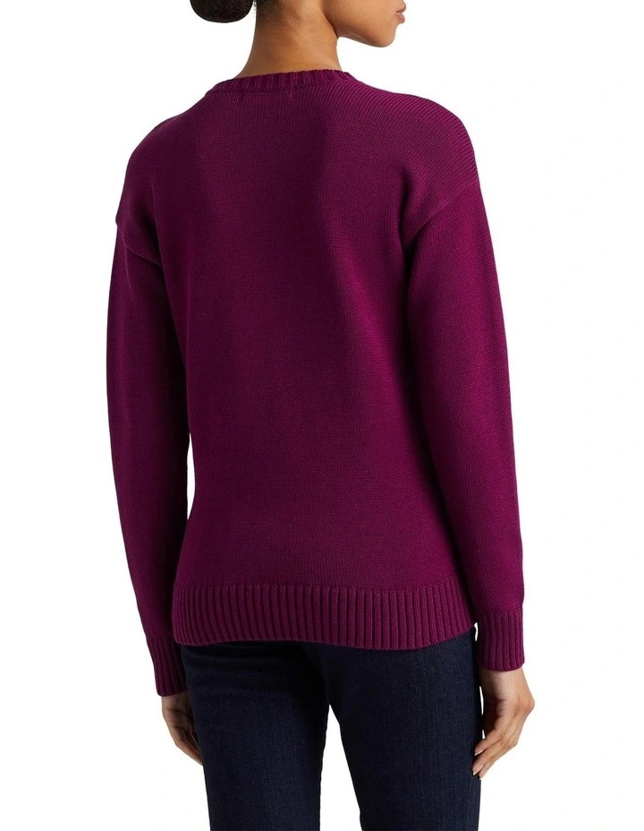 Intarsia-Knit Cotton-Blend Sweater in Red