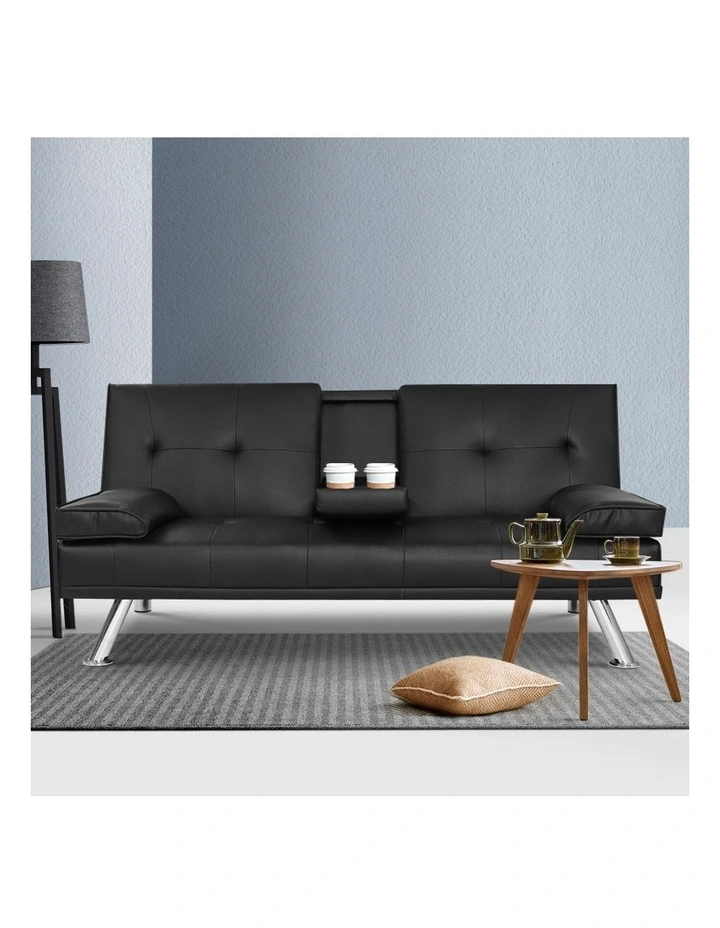 Leather 3 Seater Sofa Lounge In Black