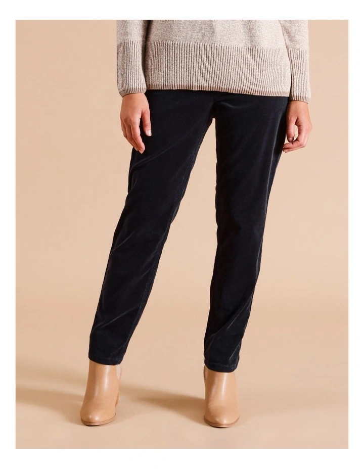 Recycled Cotton Blend 5 Pocket Stretch Cord Pant in Navy