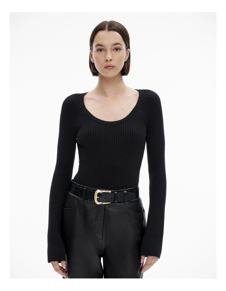 Scoop Neck Rib Knit in Black