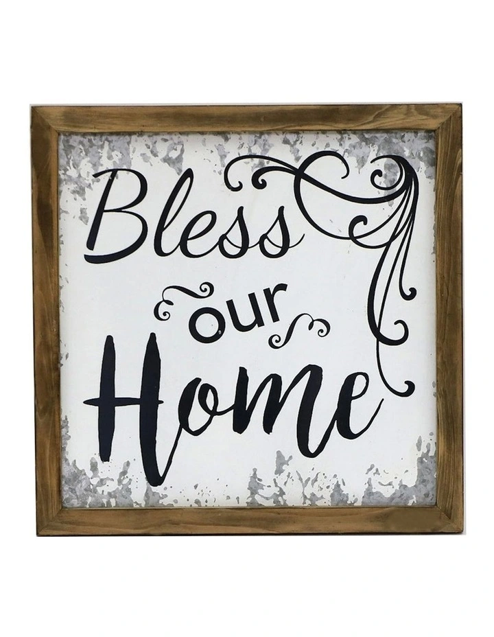 Bless Our Home Framed Wall Art in White/Natural