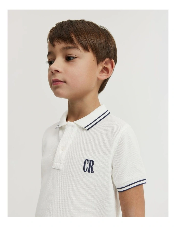 Organically Grown Cotton Logo Polo Shirt in Marshmallow