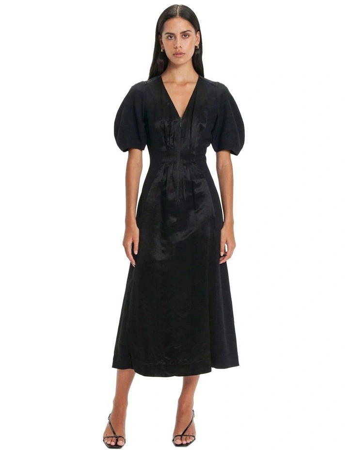 Zip Front Midi Dress in Black