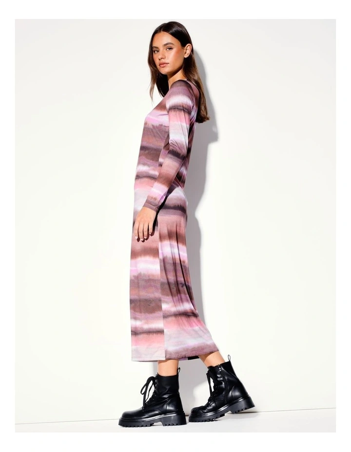 Recycled Blend Long Sleeve Crew Neck Jersey Dress in Pink