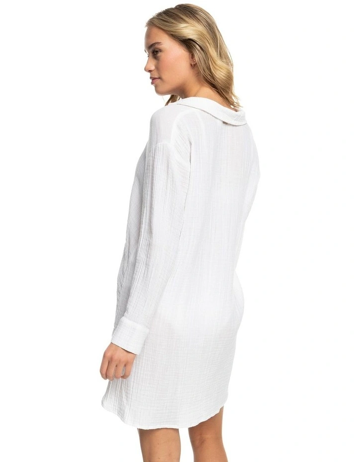 Sun And Lemonade Beach Shirt Dress in Bright White