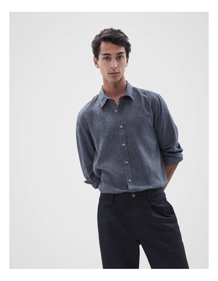 Linen Regular Fit Shirt in Smoke Blue