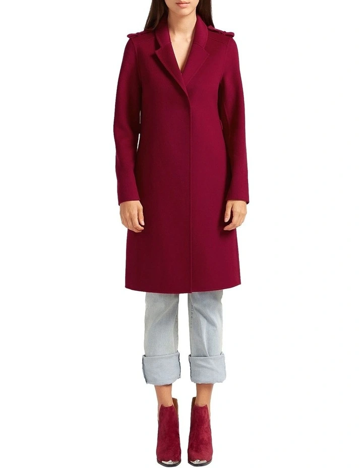 Jealousy Belted Wool Blend Coat in Pink