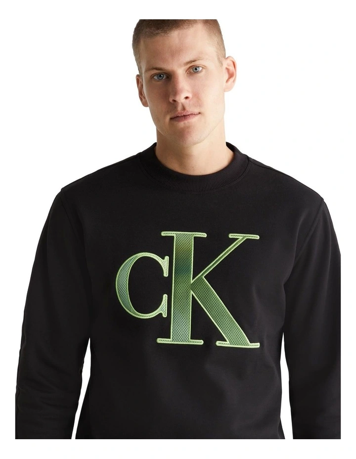 Perforated Monologo Crew Neck Sweatshirt in Black