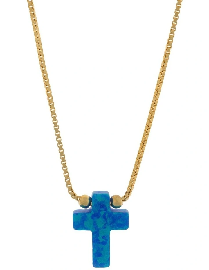Sterling Silver Mini Cross Gold Fine Necklace Blue