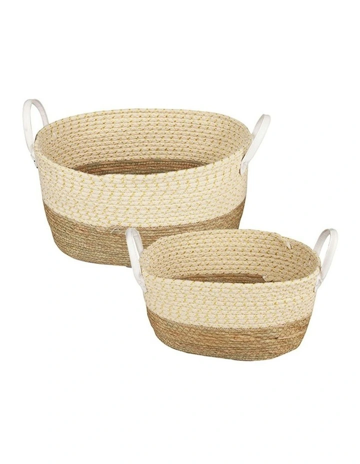 Carry Handles Storage Baskets set 2 Piece in Brown