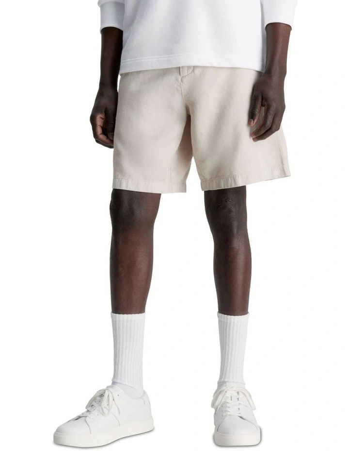 Cotton Linen Tencel Wide Leg Short in Beige