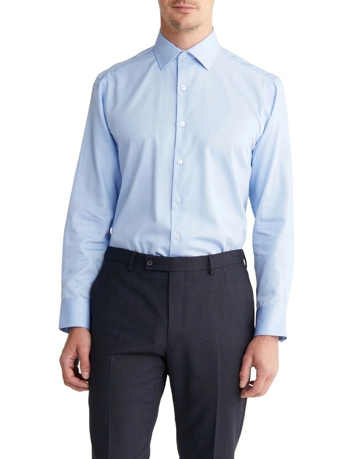 Slim Long Sleeves Shirt Dot Dobby in Sky