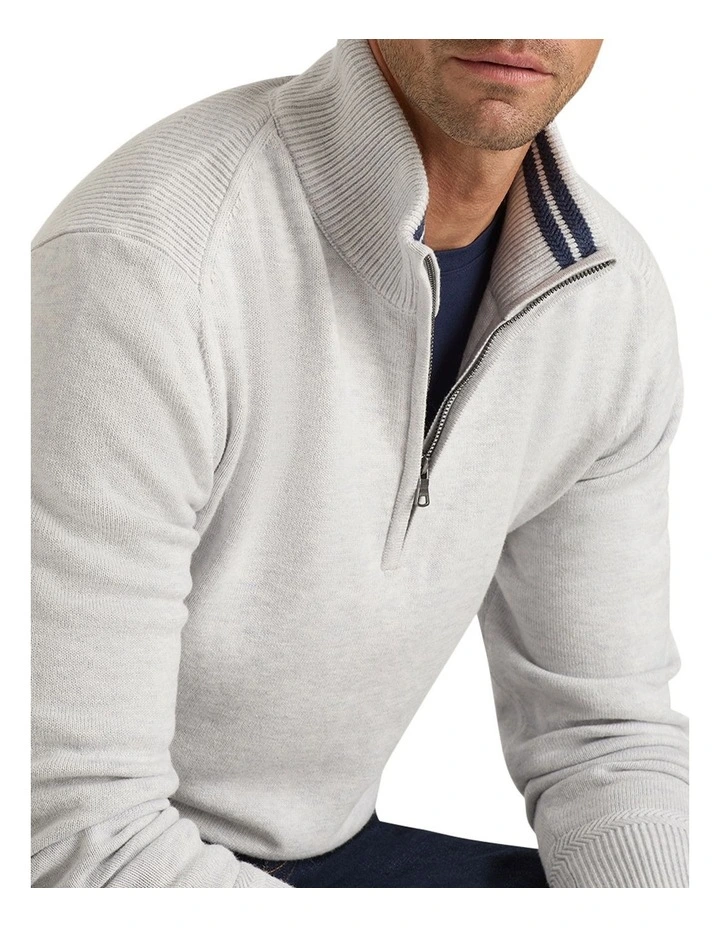 Perry Half Zip in Light Grey Melange