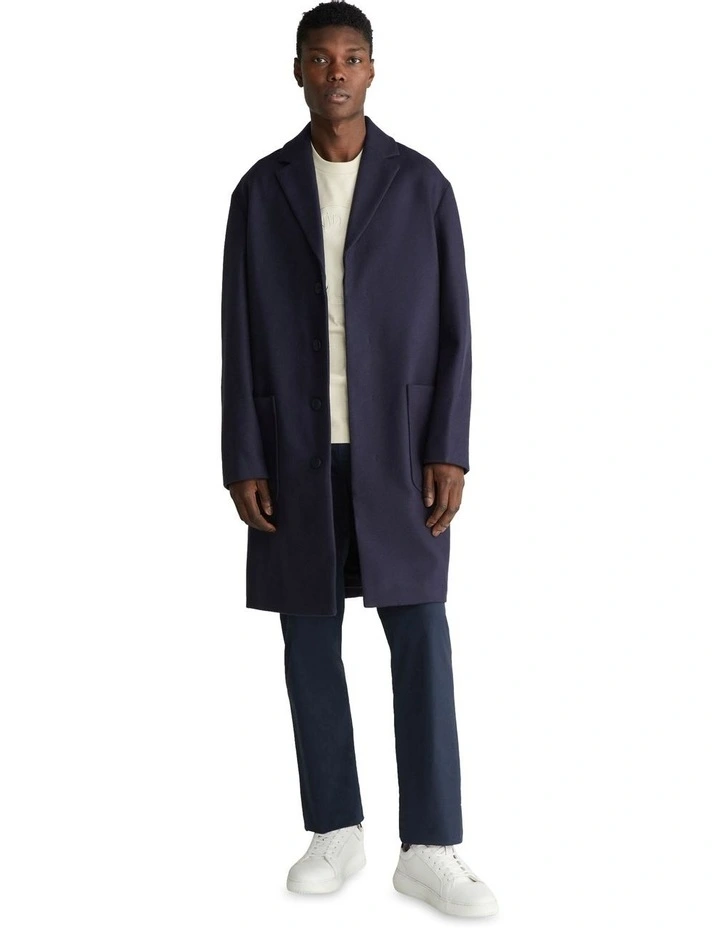 Modern Wool Blend Coat in Navy
