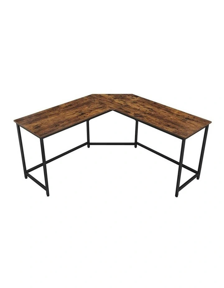 L-Shaped Computer Corner Desk in Rustic Brown/Black
