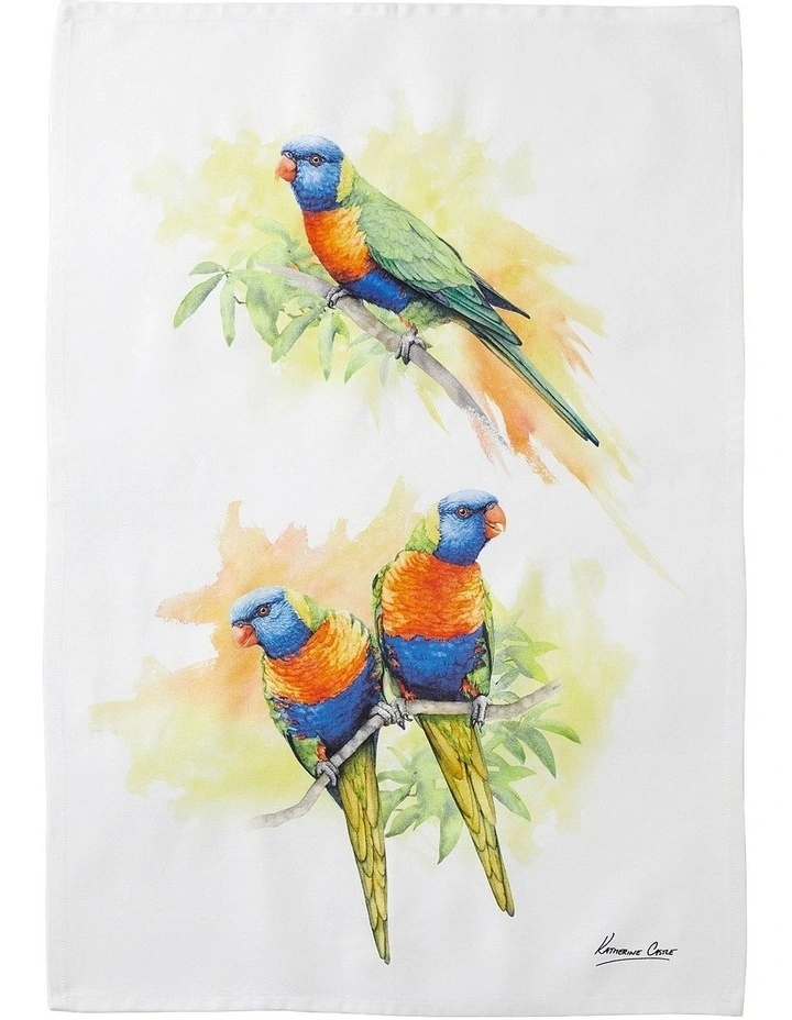 Katherine Castle Lorikeet Bird Life Tea Towel 50x70cm in Mixed Colours