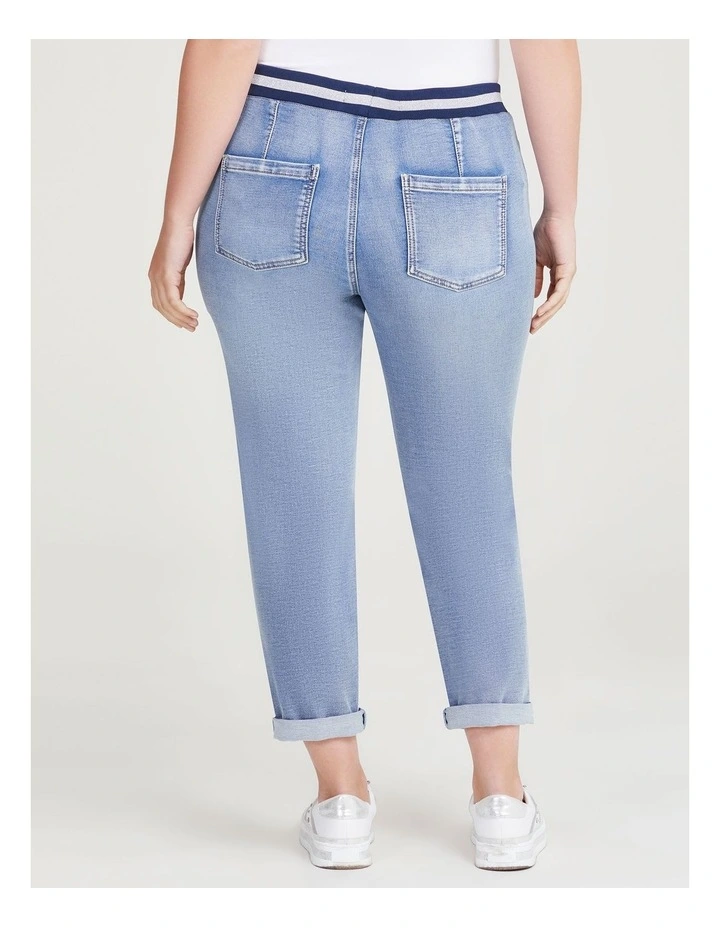 Cotton Denim Pull On Jogger in Light Blue Denim