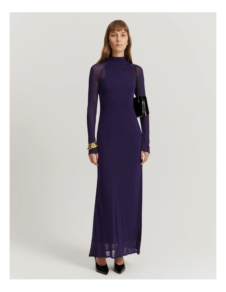Sheer Knit Maxi Dress in Eggplant