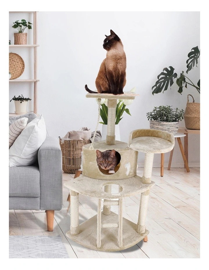 Cat Tree Tower Scratching Post Luxury Bed 120cm in Beige