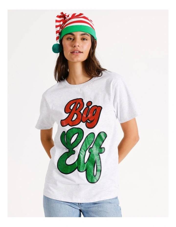 All Gender Big Elf Placement Print Short Sleeve Tee in Grey