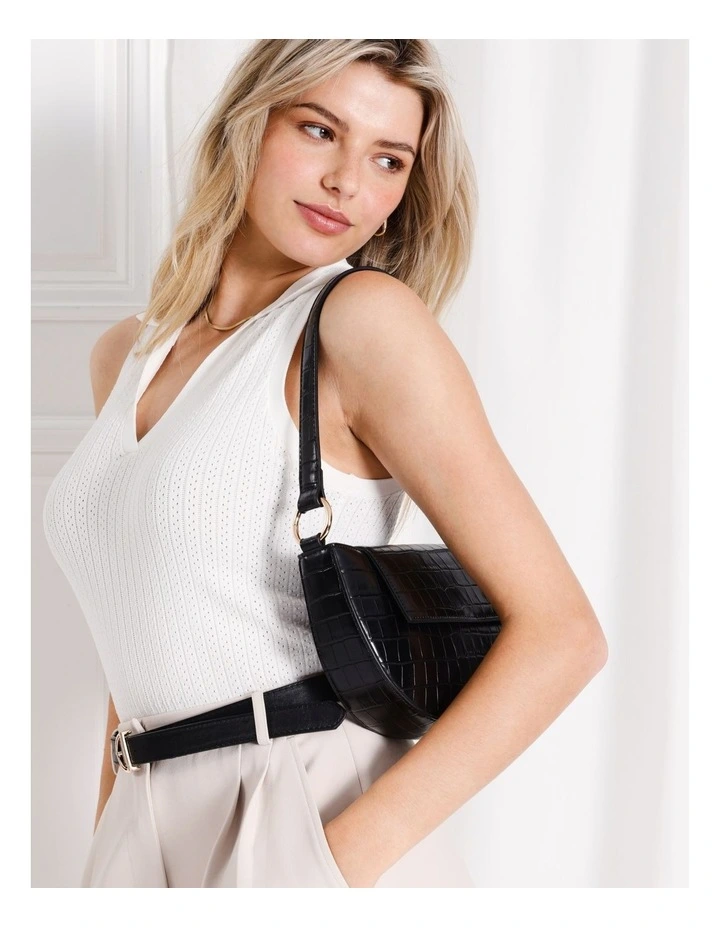 Charlie Croc Shoulder Bag in Black