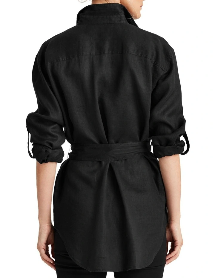 Belted Linen Shirt in Black