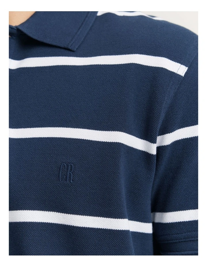 Stripe Pique Polo in Navy