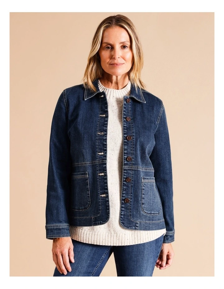 Stretch Denim Jacket In Mid Wash