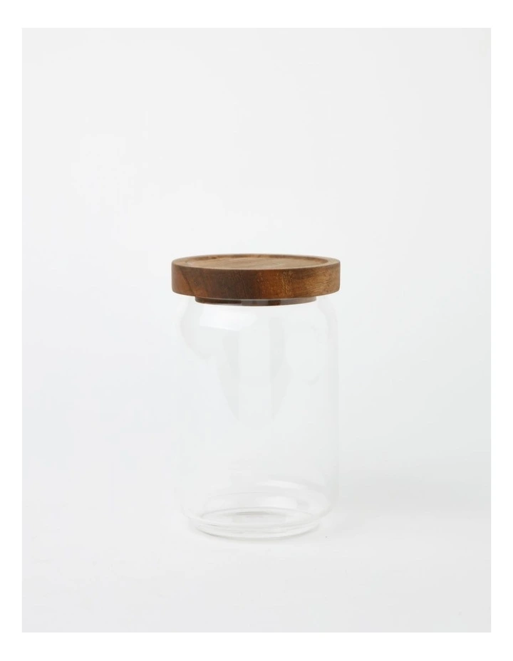 Glass Storage Jar with Acacia Lid 700ml in Clear