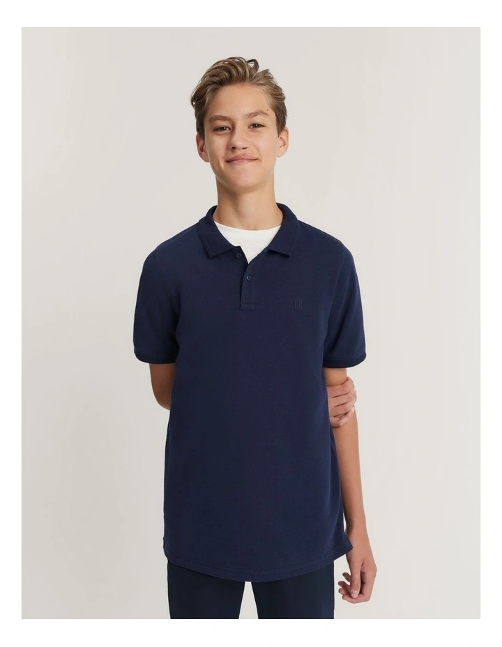 Teen Recycled Cotton Blend Polo Shirt in Navy