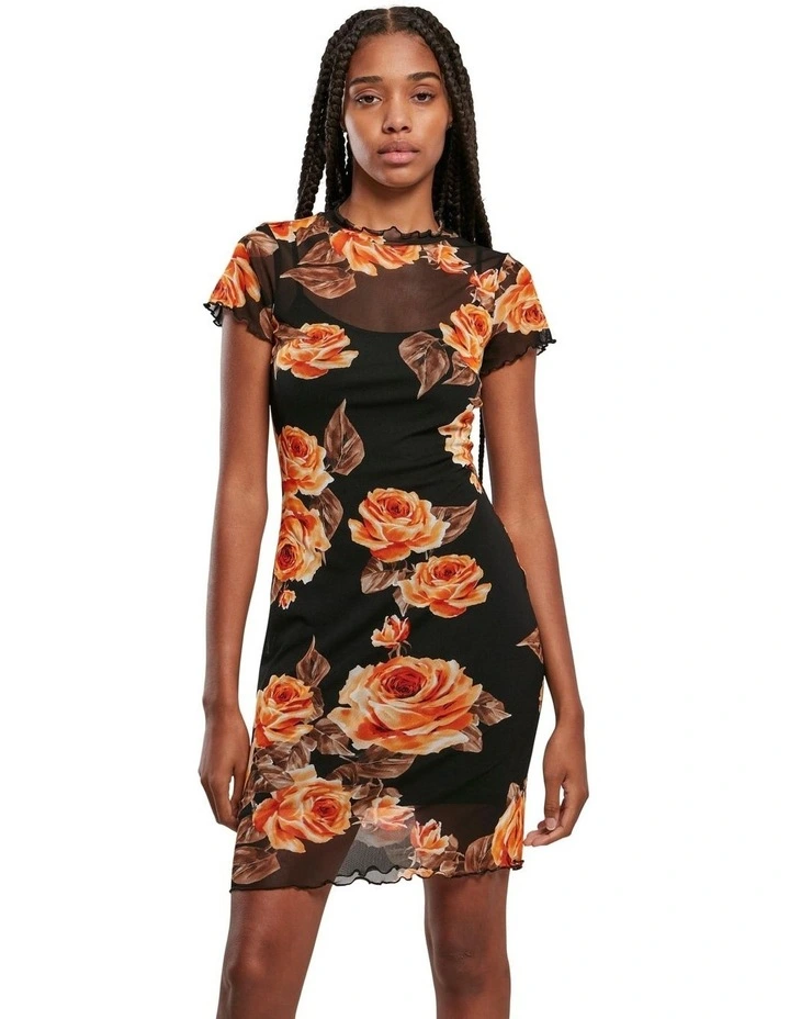 Mesh Double Layer Dress in Black/Red
