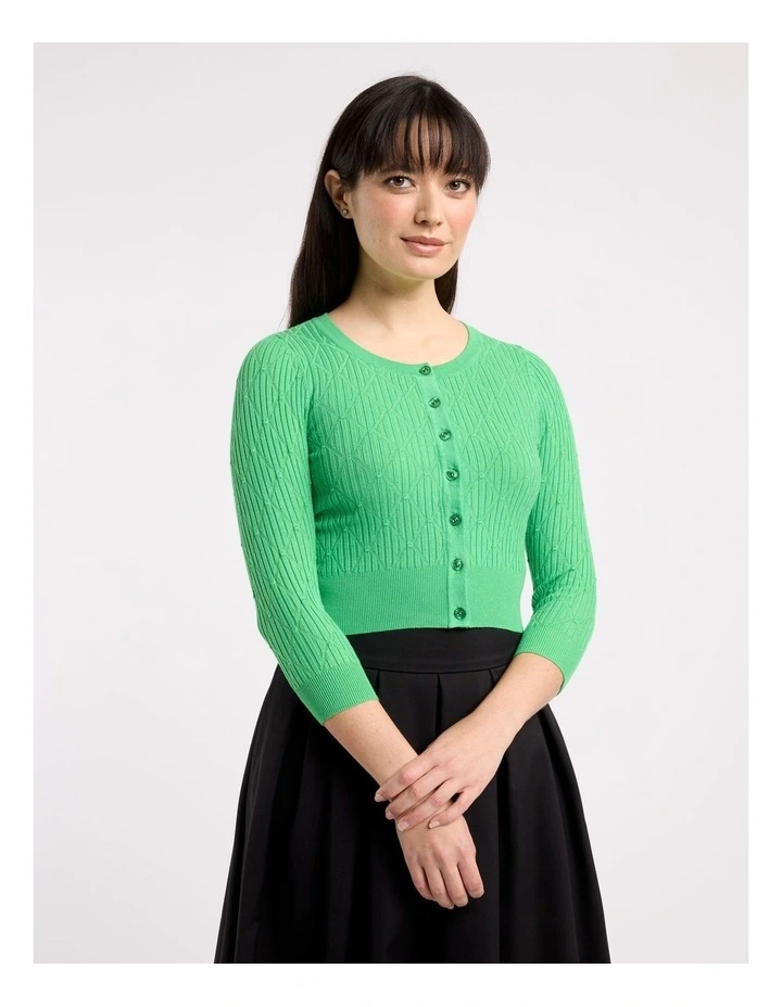Chessie 3/4 Sleeve Cardigan in Green