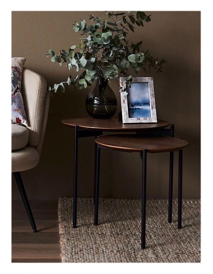 Benalla Walnut Set Of 2 Tables L50cm/S40cm