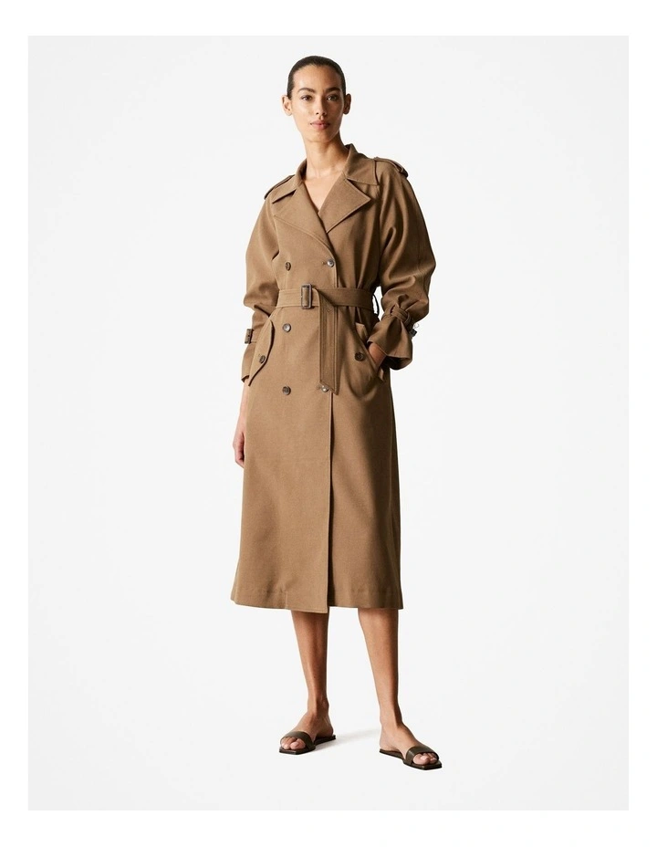 Twill Longline Trench Coat in Sepia