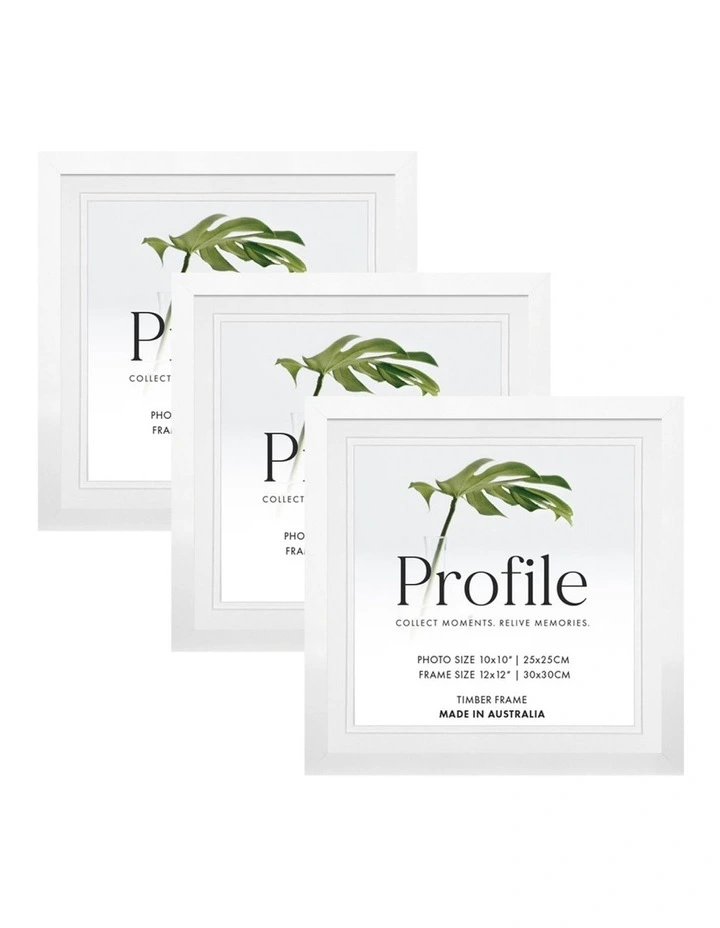 Australia Made Timber Photo Frame 12x12"/10x10" (3 Pack) in White
