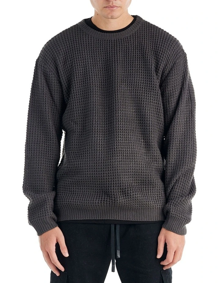 Imperia Knitted Texture Crew Sweater in Charcoal