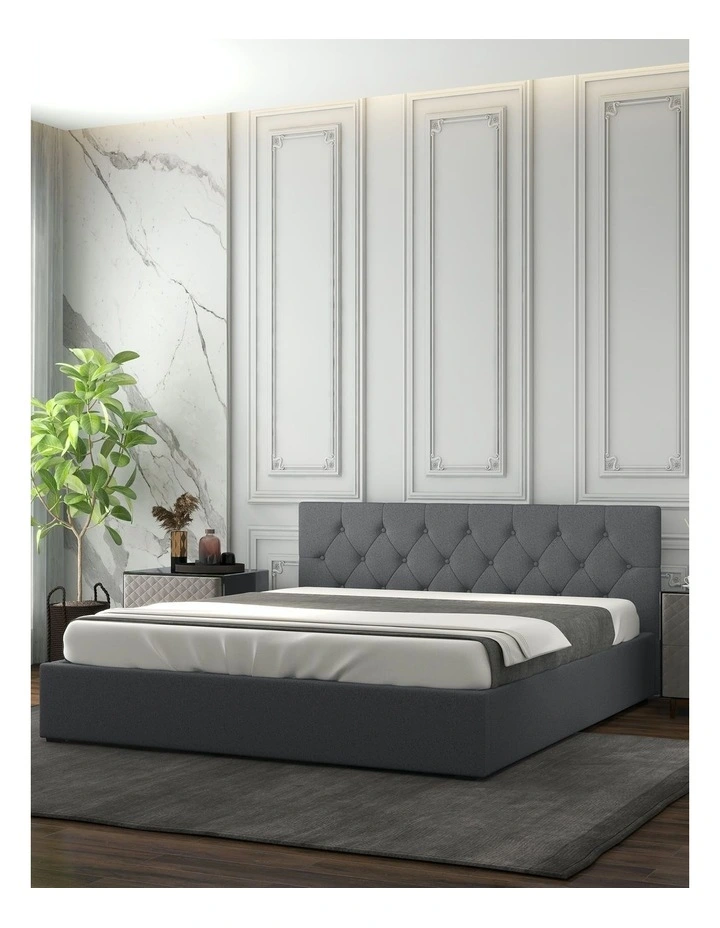 Capri Luxury Gas Lift Storage Bed Frame with Headboard in Grey