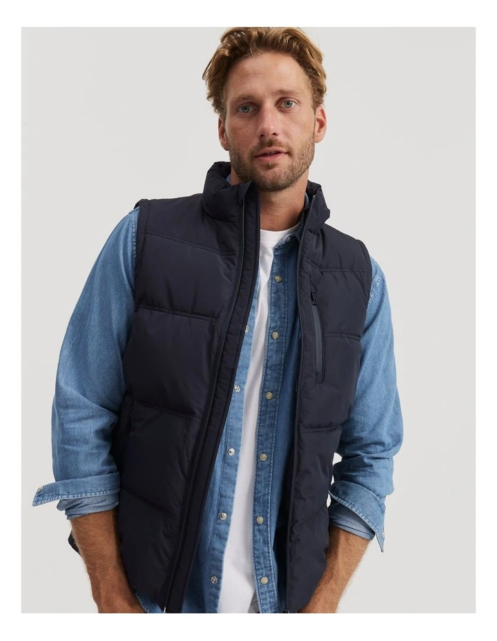 Recycled Polyester Puffer Vest in Ink Blue