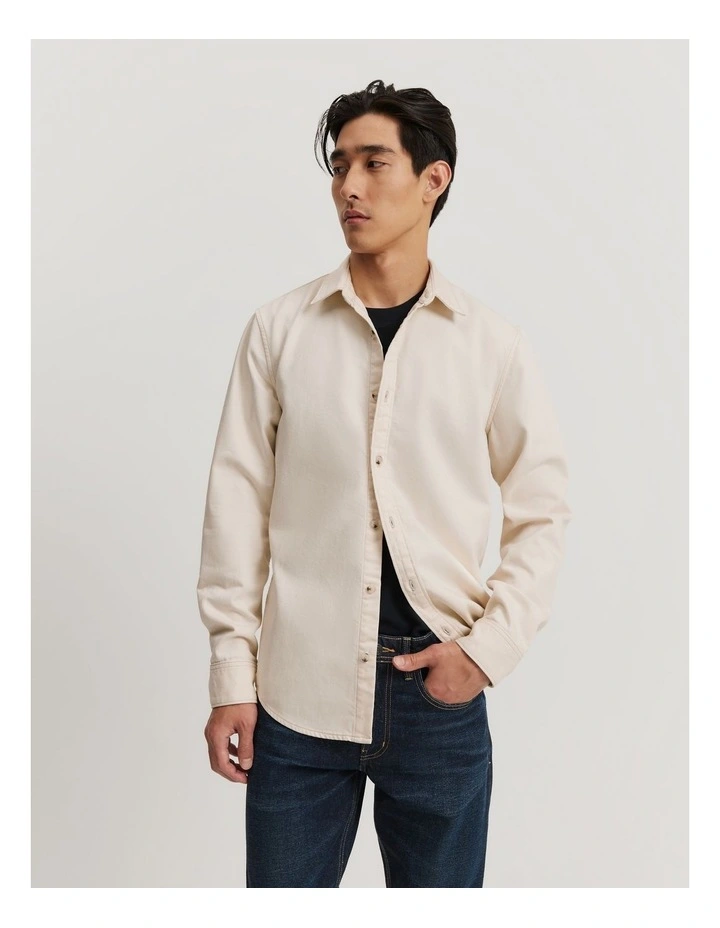 Regular Fit Twill Denim Shirt in Natural